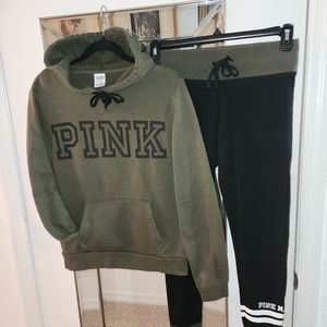 PINK Victoria's Secret two piece green hoodie and matching leggins size medium